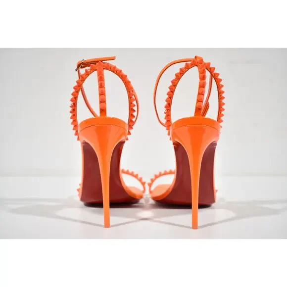 Christian Louboutin So Me 100 Orange Patent Ankle Strap Sandal Heel Pump 38